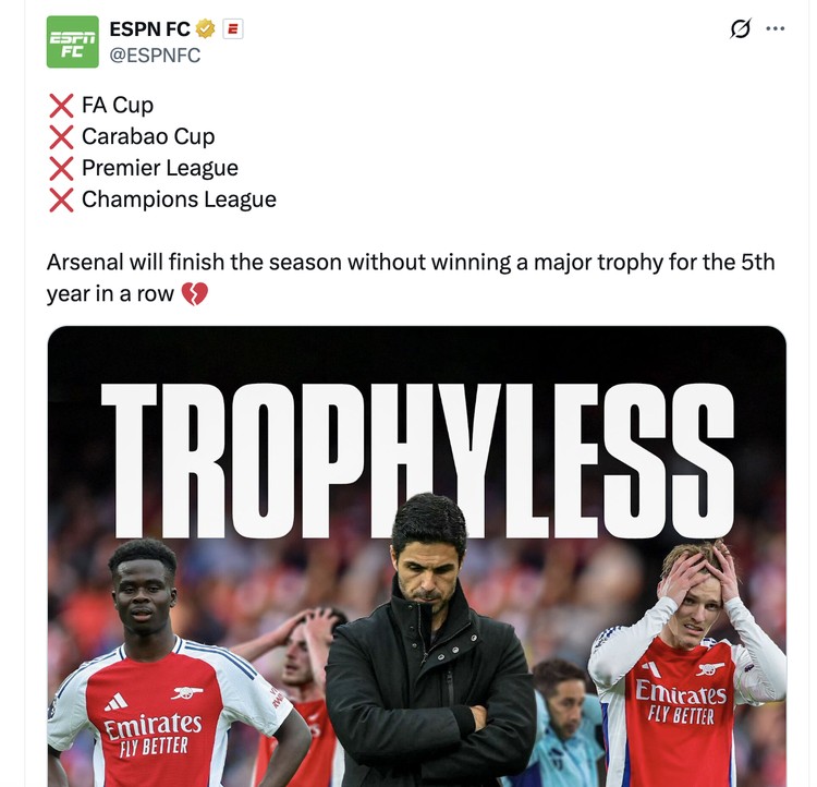 Arsenal Gagal Lagi: Tragedi Tanpa Trofi Guncang Suporter Setia